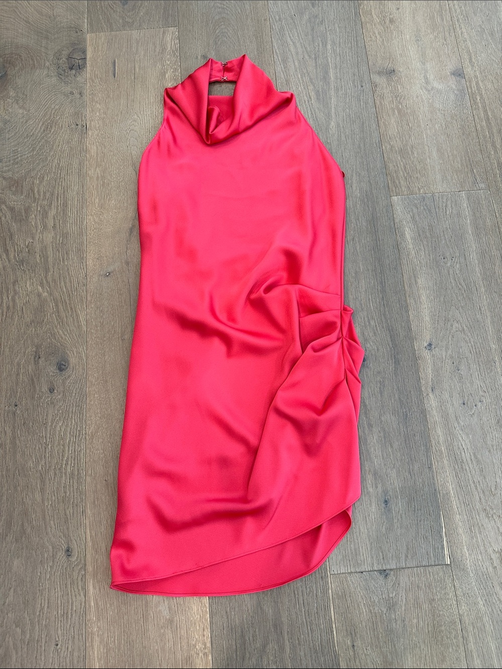 Gianni Bini Hot Pink Asymmetrical Halter Dress with Side Ruching